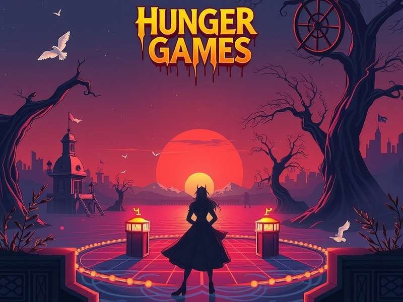 A dense, moody forest representing the Arena from The Hunger Games genre