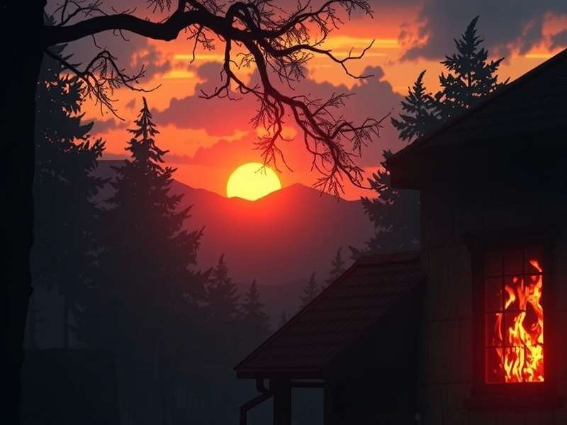 Concept art depicting a misty sunrise over the District 12 reaping square, with a young Haymitch Abernathy in the crowd.