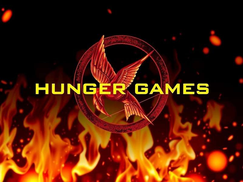 An open hardcover book of The Hunger Games with a mockingjay pin on the page