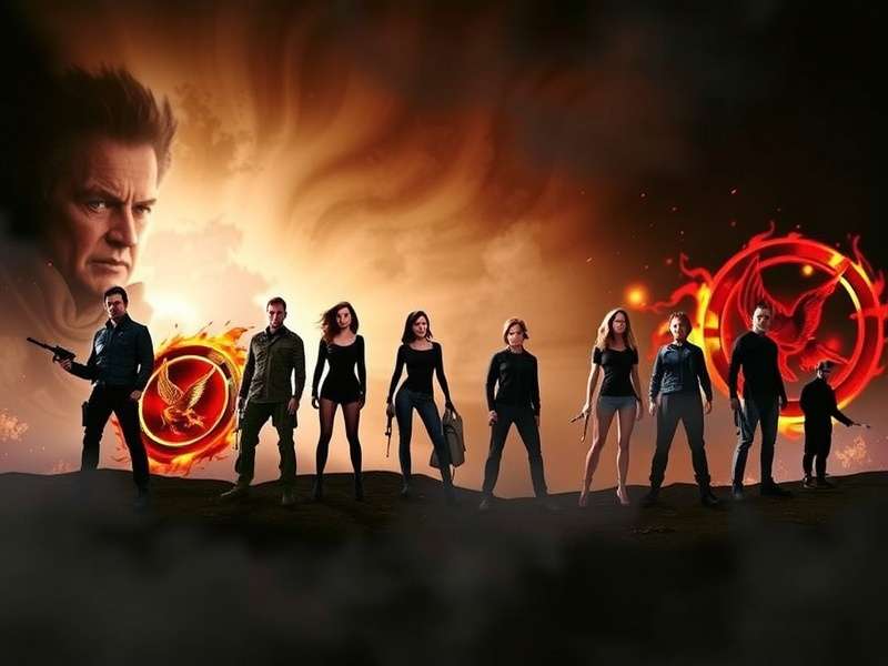 The Hunger Games series book and movie collection displayed with Mockingjay pin