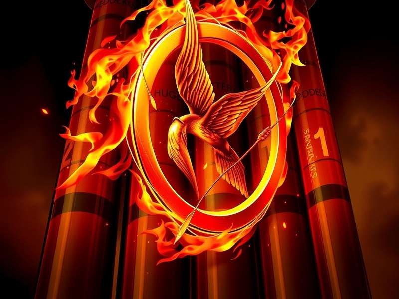 A dramatic forest scene reminiscent of The Hunger Games arena