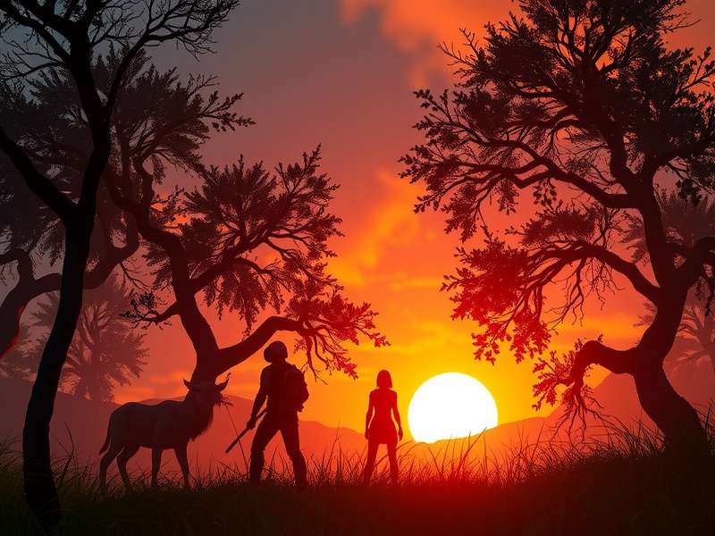 Concept art of a dystopian sunrise over a Panem reaping square