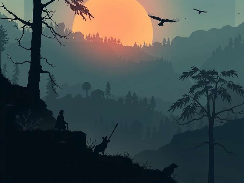 A tribute camouflaged in forest, bow drawn, representing the hunter archetype