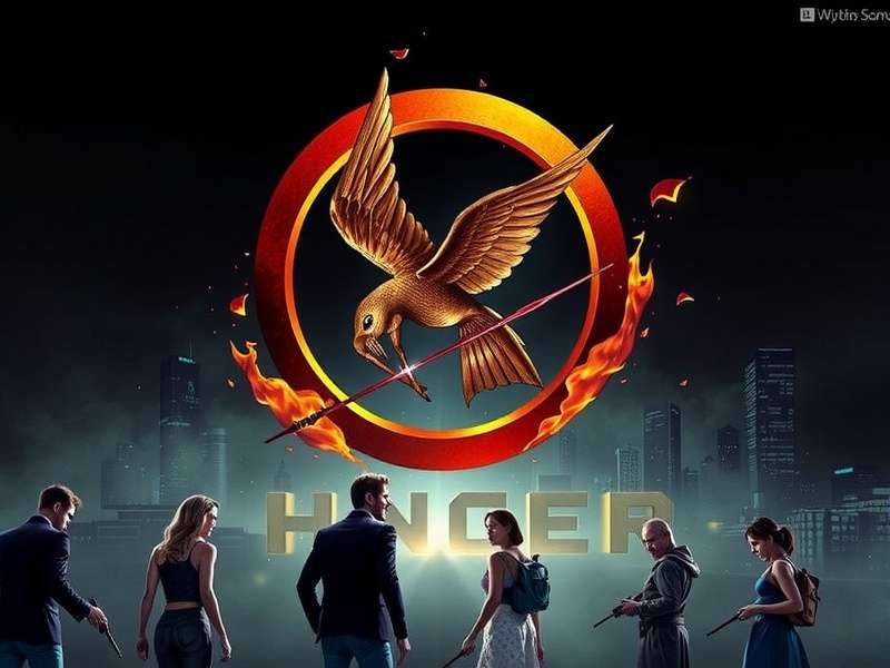 Movie still from The Hunger Games featuring Katniss Everdeen with bow and arrow