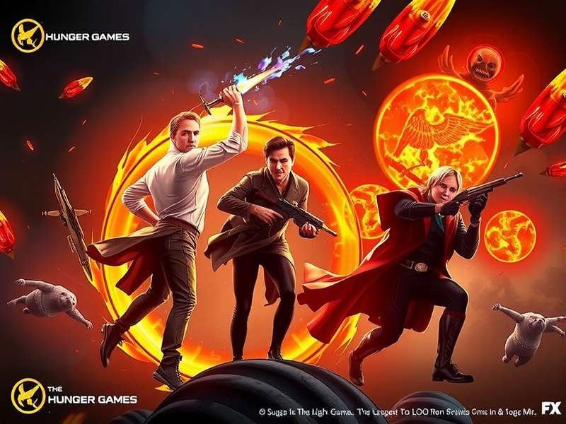 The Hunger Games book cover and related merchandise displayed on a table