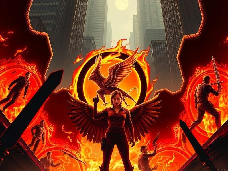 Movie theater screen showing The Hunger Games logo with Spanish subtitles