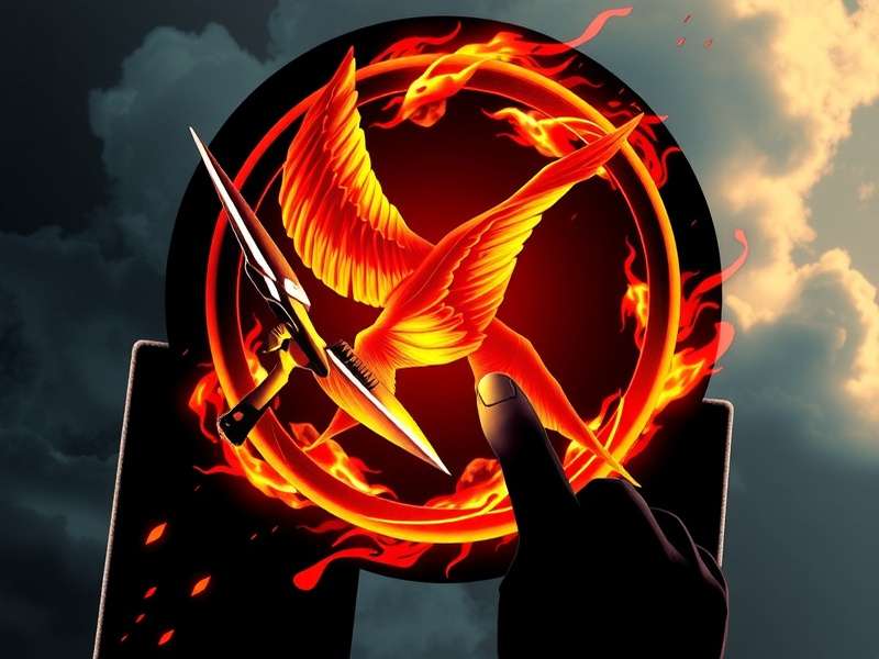 The Hunger Games movie collage featuring Katniss Everdeen, Peeta Mellark, and President Snow