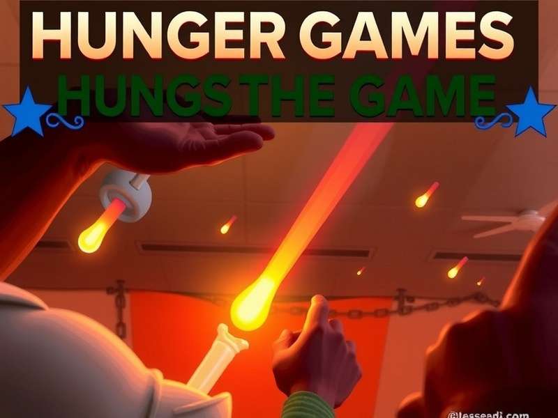 The Hunger Games arena with forest and fire backdrop