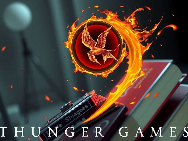 The Hunger Games, Catching Fire, and Mockingjay book covers stacked artistically