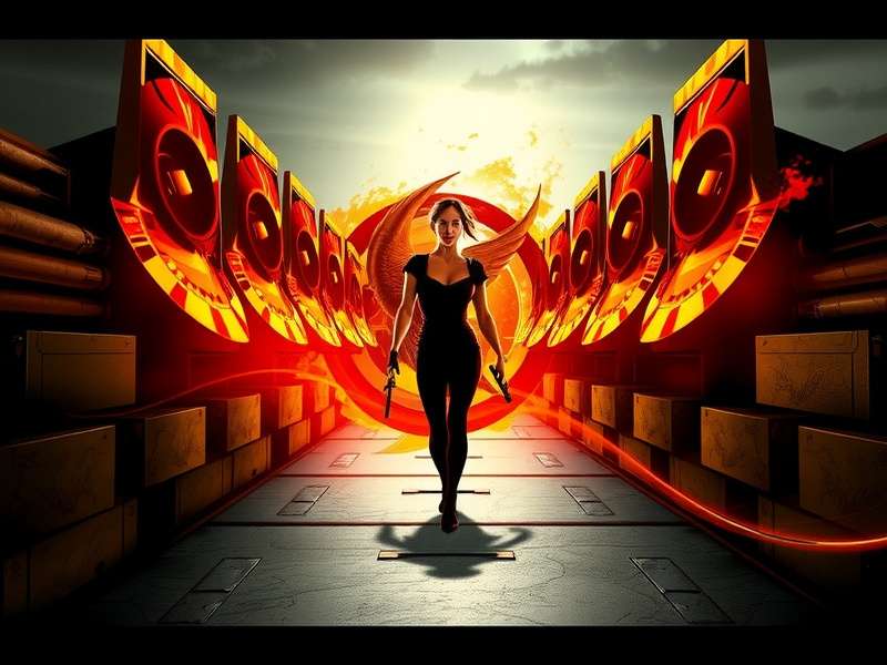 Cinematic film reel and clapperboard representing The Hunger Games movies