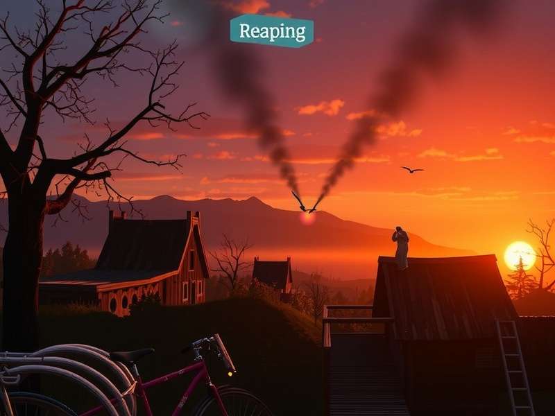 Sunrise over a dystopian landscape representing the Reaping