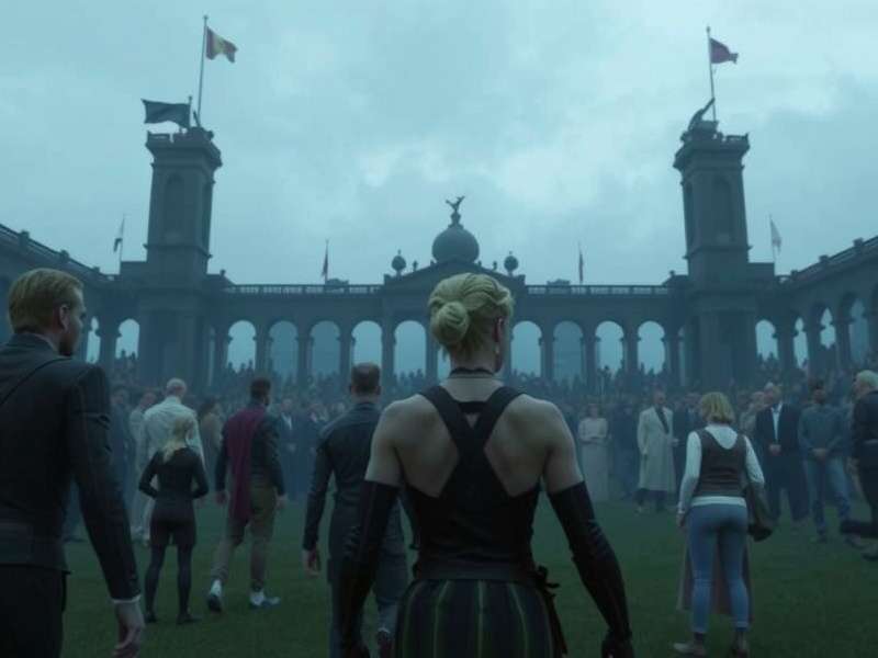Tribute Von Panem Film poster featuring Katniss Everdeen with bow and arrow in dystopian setting