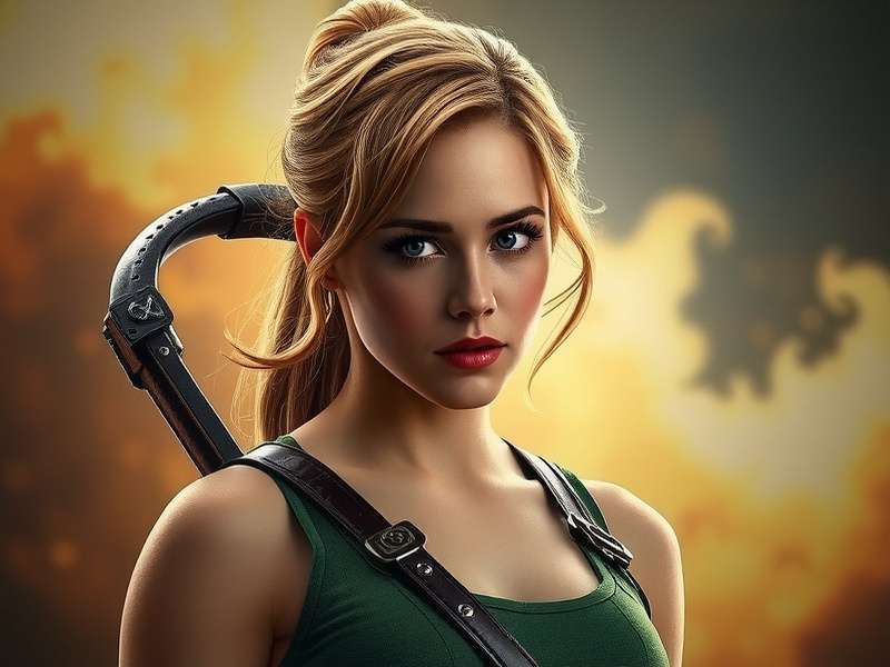 Jennifer Lawrence as Katniss Everdeen in The Hunger Games — iconic bow and arrow pose with fiery backdrop
