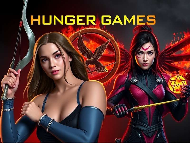 The Hunger Games new movie Sunrise on the Reaping official banner featuring the iconic mockingjay symbol and dystopian Panem landscape