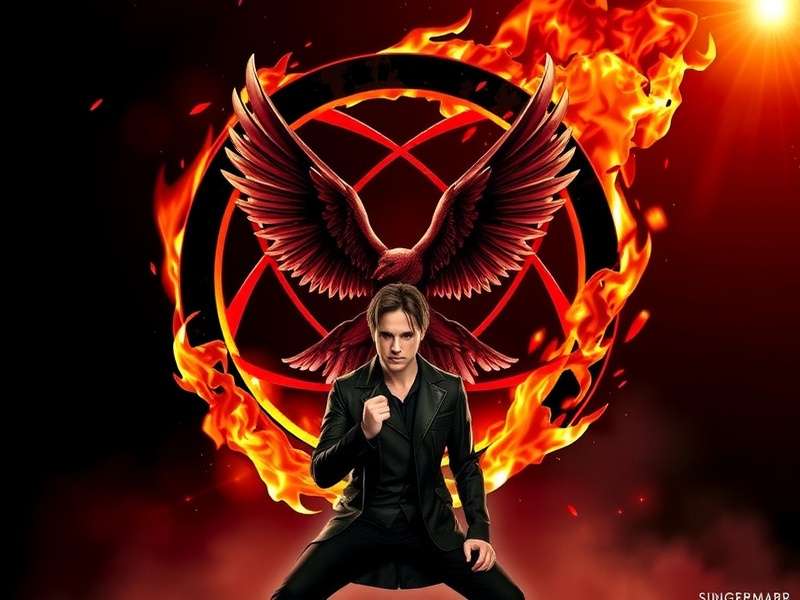The Hunger Games movies panoramic collage — Katniss Everdeen, the Mockingjay symbol, and the Capitol's grandeur