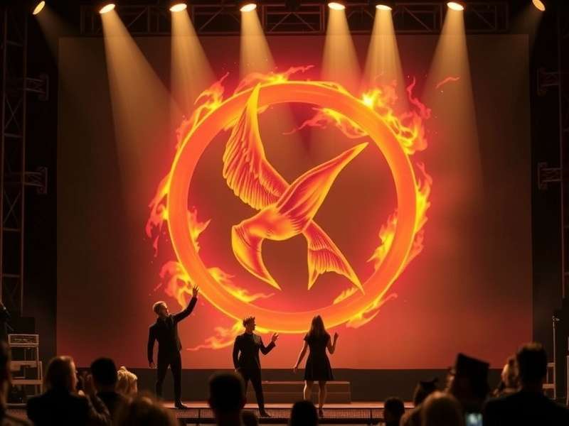 The Hunger Games on stage — a dramatic live theatre scene from the Panem arena