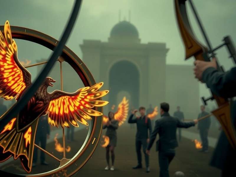 The Hunger Games movie poster collage with streaming platform logos